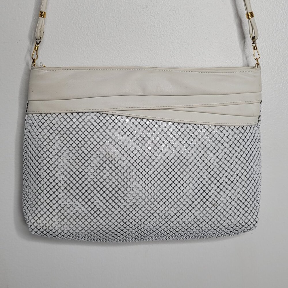 Whiting & Davis Shoulder Handbag Purse White Metal Mesh Vintage Zippered